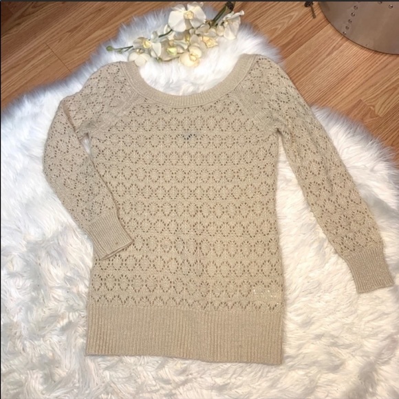 American Eagle XS Knit Sparkly Tan Sweater - Picture 6 of 6